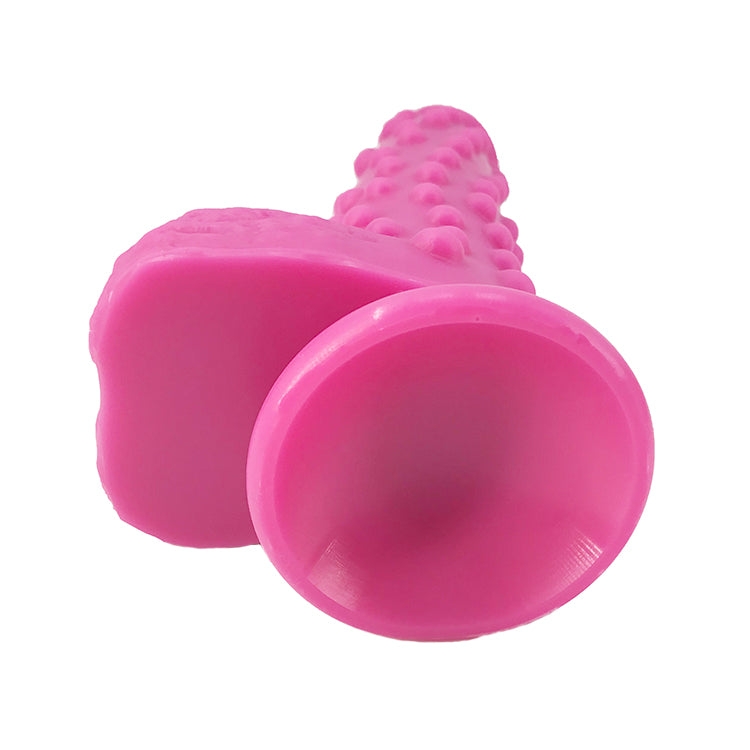 Pink silicone dildo with textured design for fantasy play